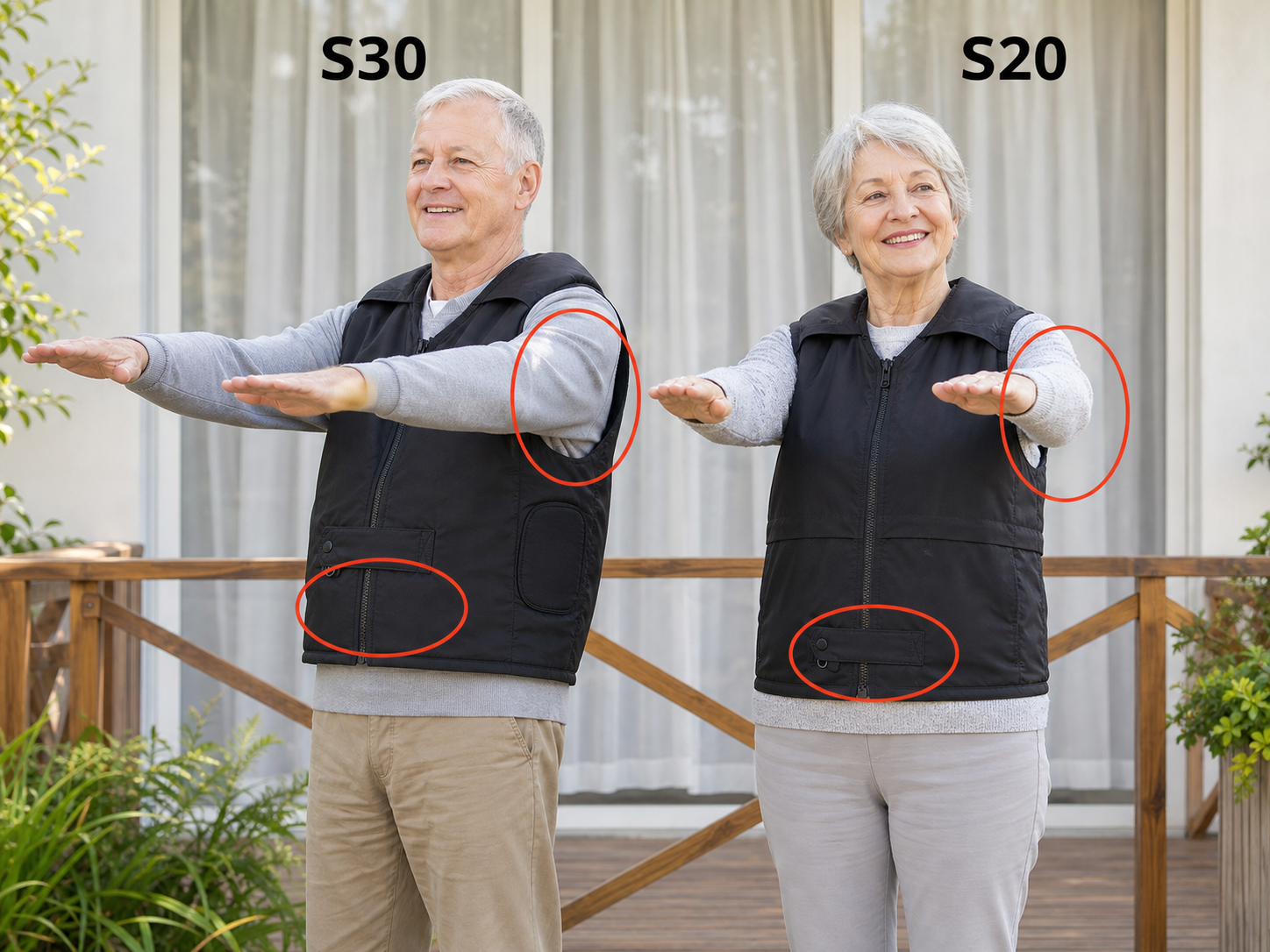 Synthetic S20 and S30 vest comparison with highlighted difference areas